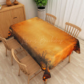 Lofaris Orange Halloween Rectangle Tablecloth with Carved Jack O’ Lanterns for Fall and Spooky Party Decorations